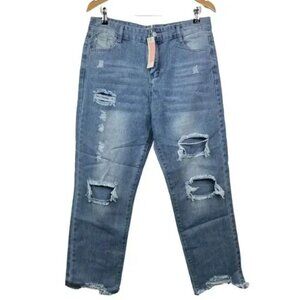 NWT C+D+M WOMEN'S DISTRESSED‎ CROPPED LOOSE FIT BLUE JEANS SIZE XL